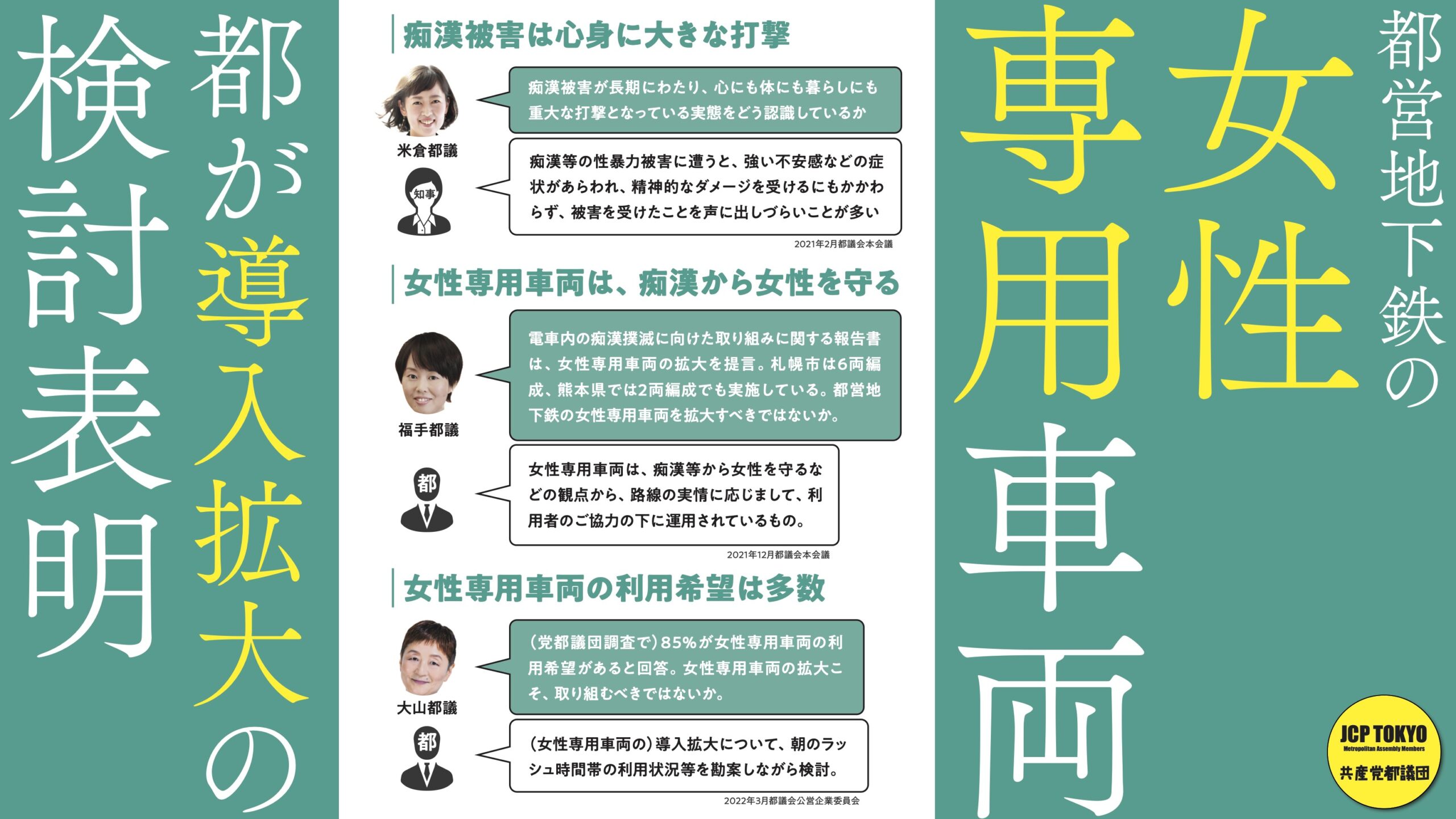 都営地下鉄の女性専用車両 都が検討表明 日本共産党東京都議会議員団