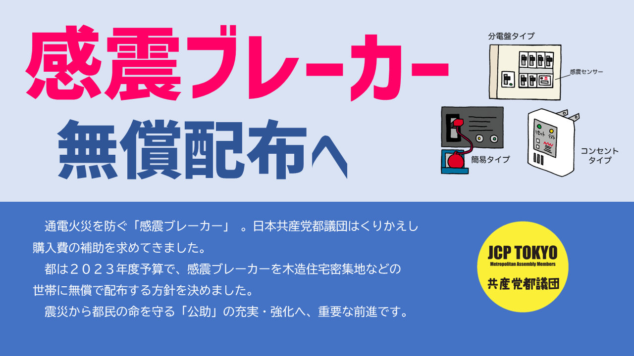 感震ブレーカー 無償配布へ ｜ 日本共産党東京都議会議員団