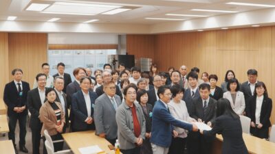 申し入れ書を手渡す参加者